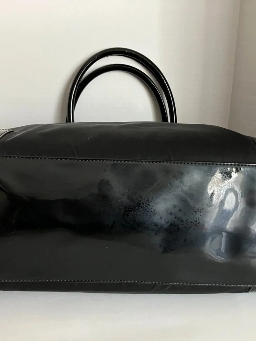 Tory Burch Black Ella Patent-Trim Nylon Tote Purse Large.